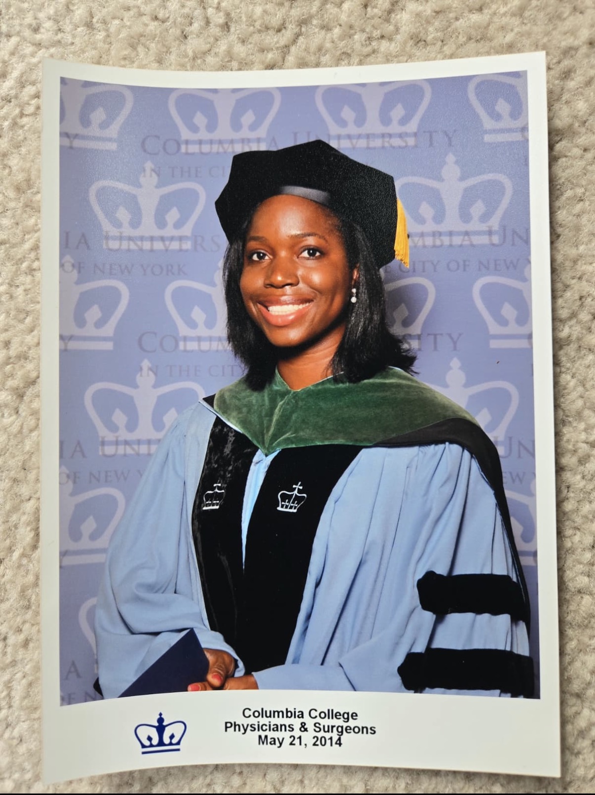 Dr. Oye E. Imoisili in academic regalia at Columbia College of Physicians and Surgeons